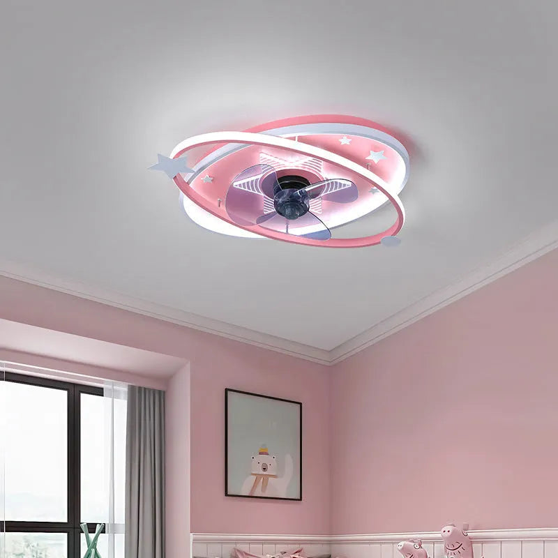 Modern blue children's bedroom ceiling light with remote control on white ceiling
