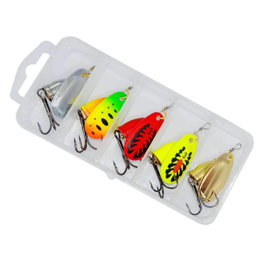 R composite rotating sequins copper bell fishing lure in 3# size showing seven colour options