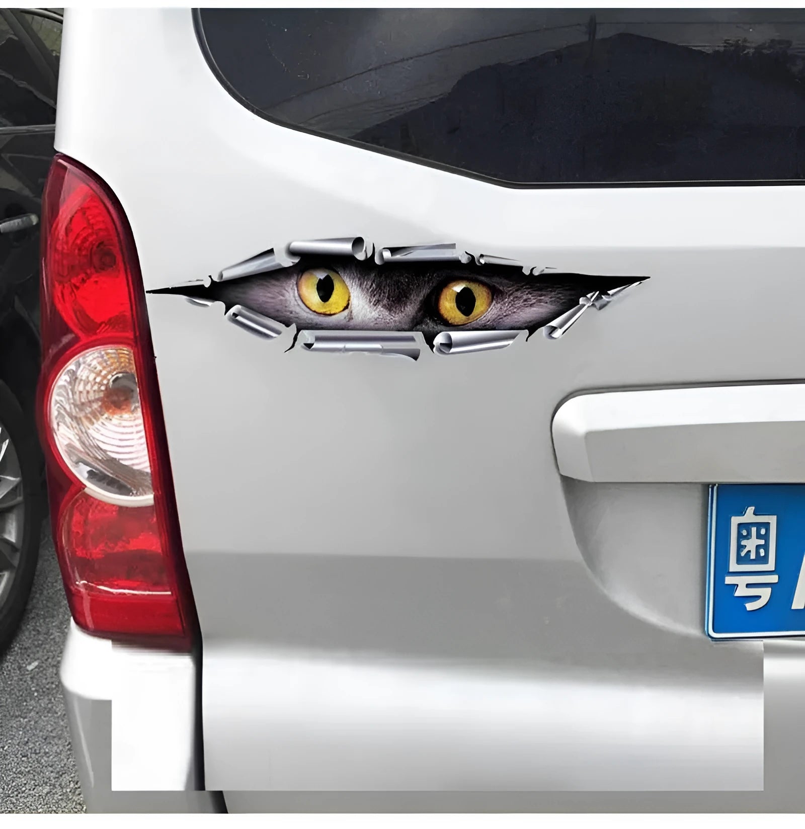 3D car door bumper sticker in Tiger Eye or Eagle Eye design on vehicle door edge