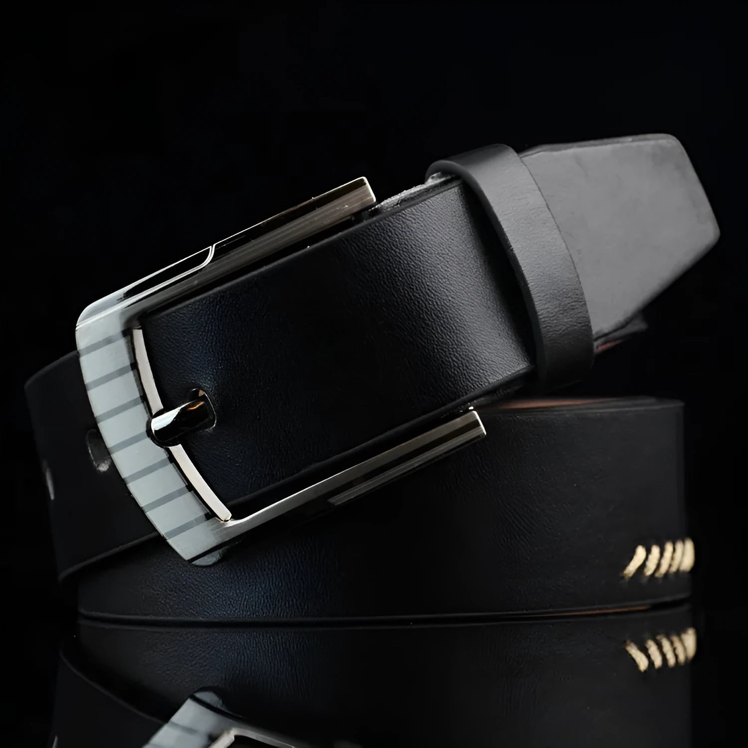 Men's retro-style imitation leather belt with pin buckle in black, brown, or white