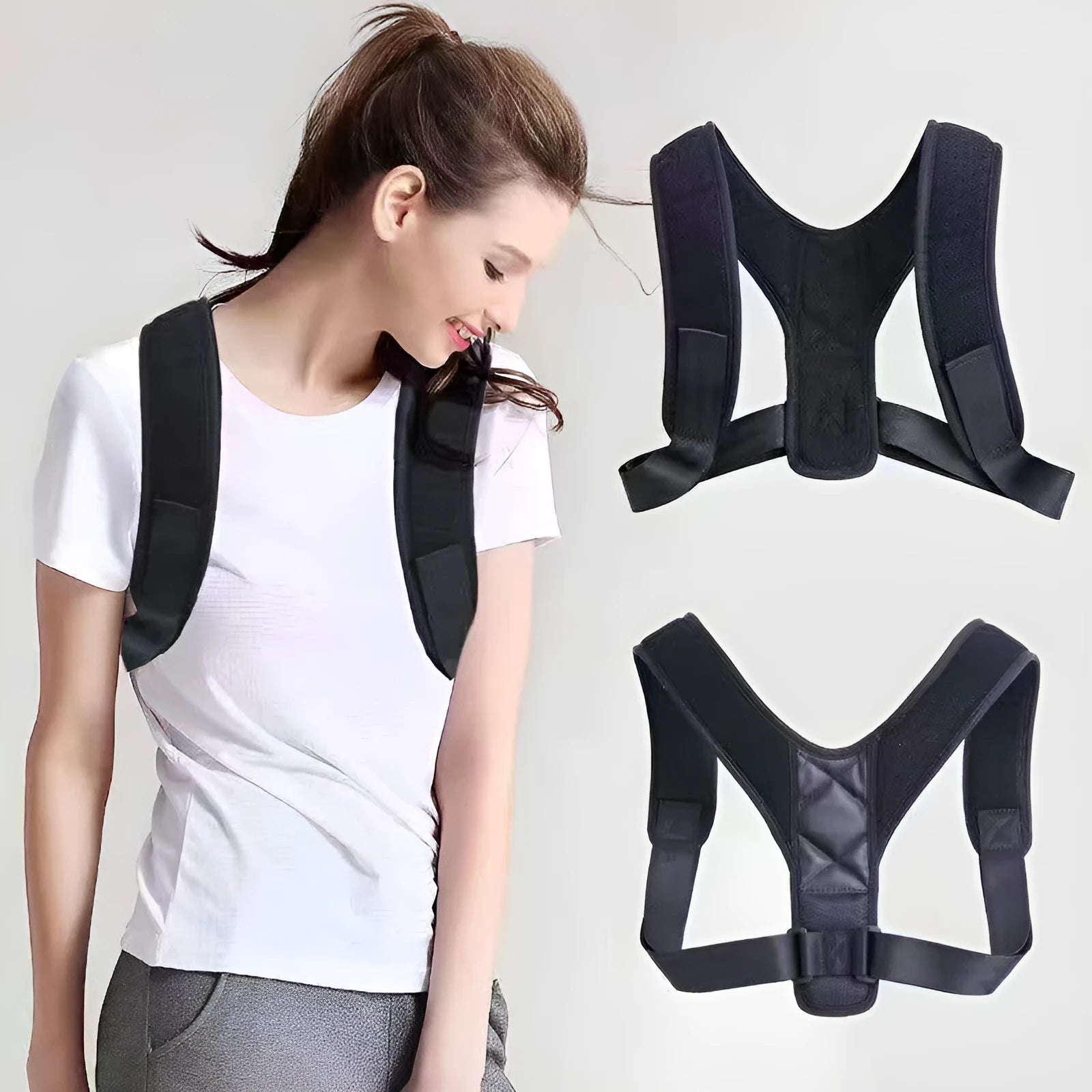 Nylon back posture correction band for anti-hunchback support during sitting