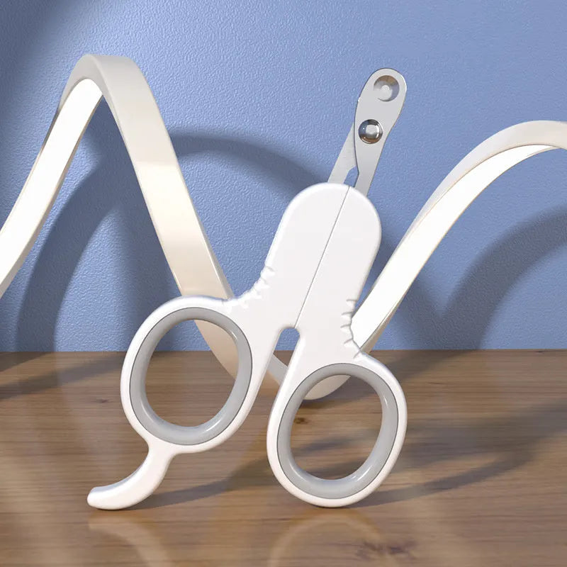 Grey and pink pet nail clippers with curved tip design for cats and small dogs