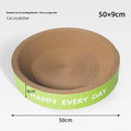 Green round cat nest with an integrated scratching board surface, shown in a simple style.