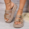 Women's suede slippers with thick rubber soles in apricot, black, and off white colours