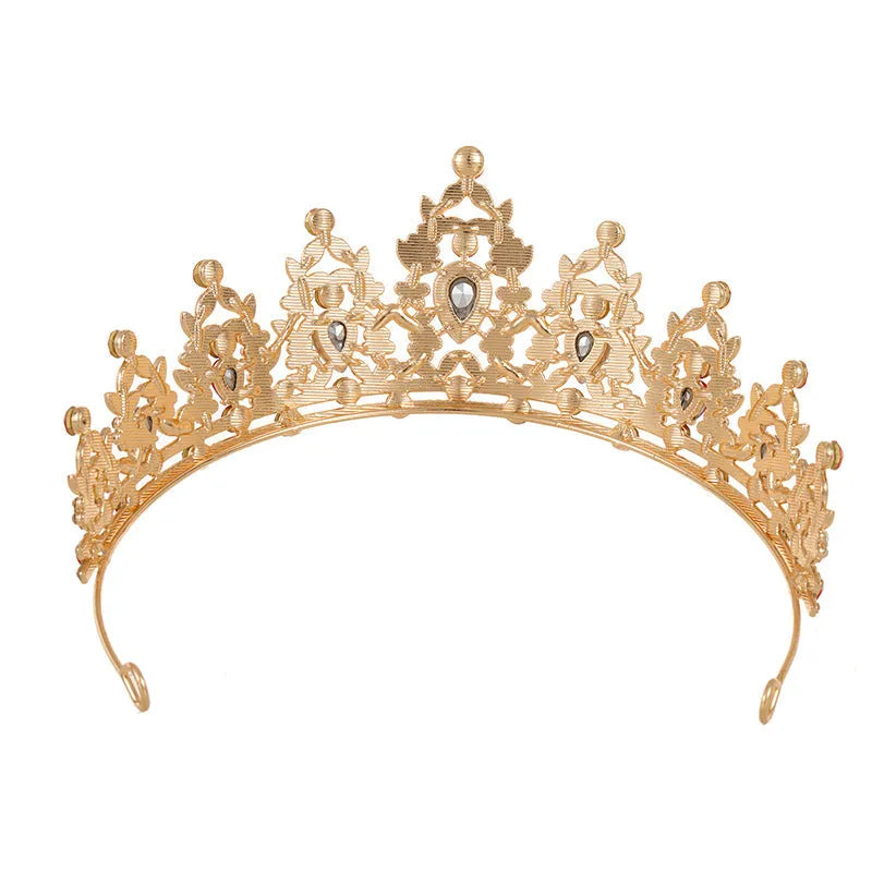 Baroque crown bridal headdress with rhinestones in silver and gold finishes with coloured diamond accents.