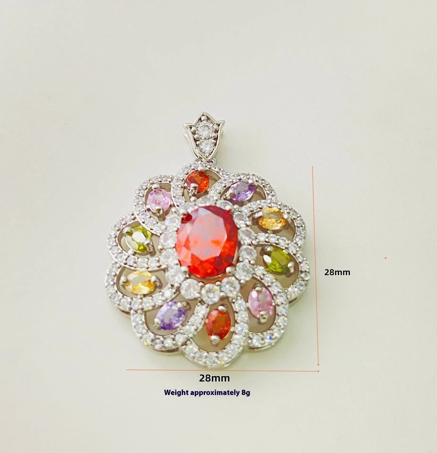 Women's colourful zircon flower pendant necklace in gold, champagne gold or platinum colour with optional chain