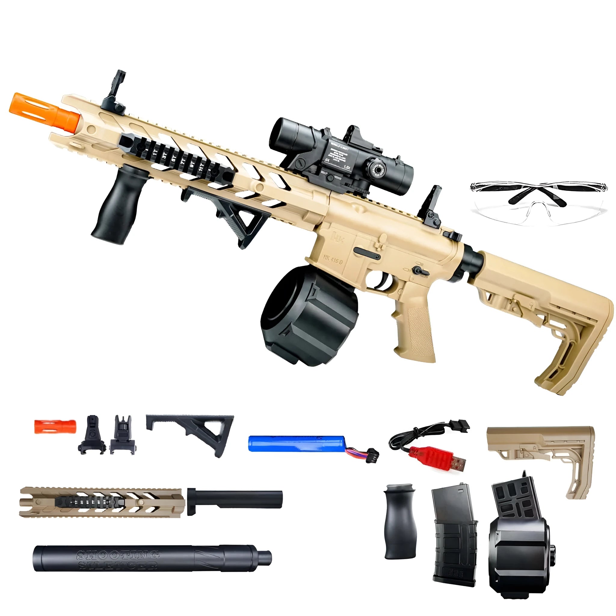 Outdoor gel ball electric continuous hair graffiti launcher toy in M4 Black and Red colour for children