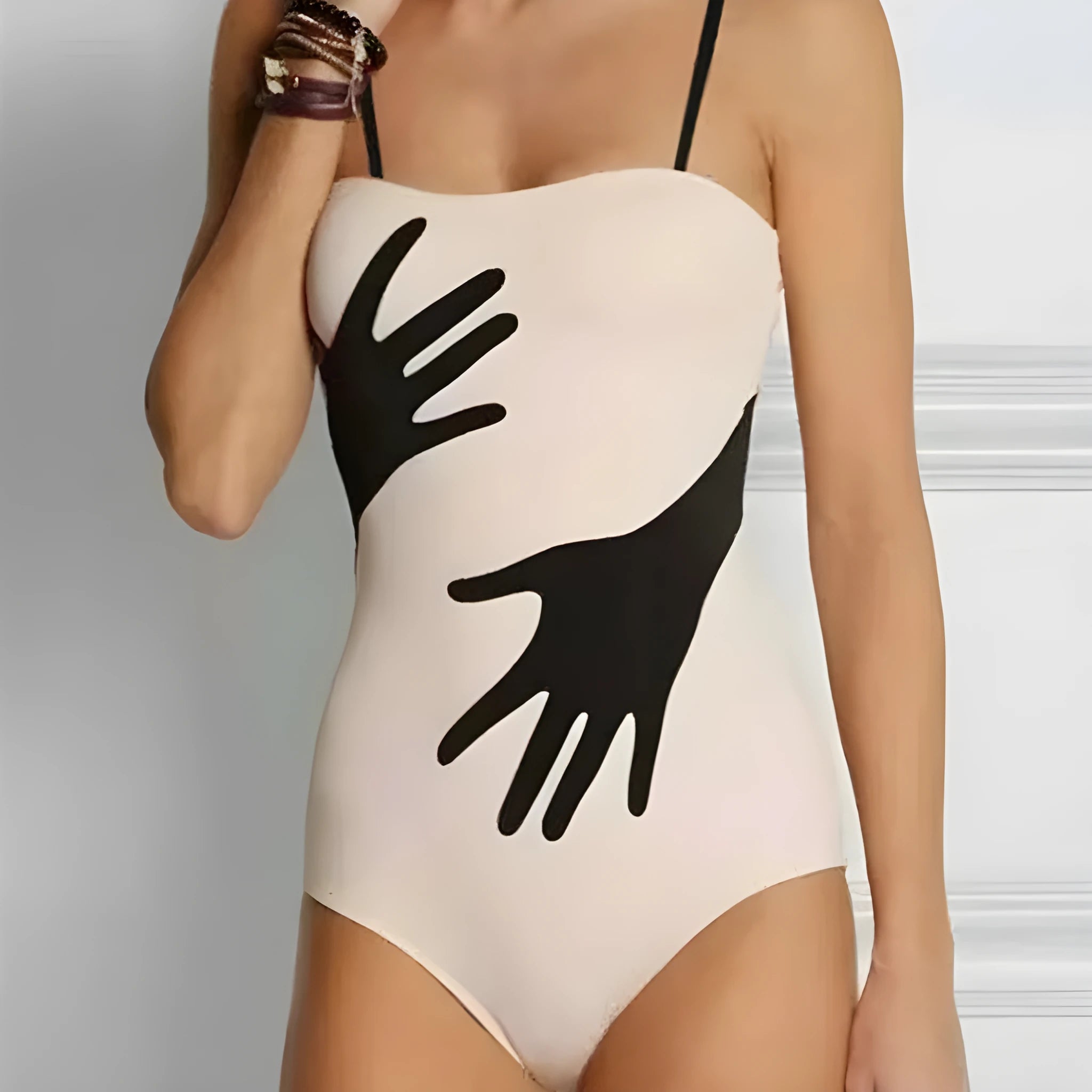 Women's one-piece bikini swimsuit with matching gauze skirt in polyester fabric