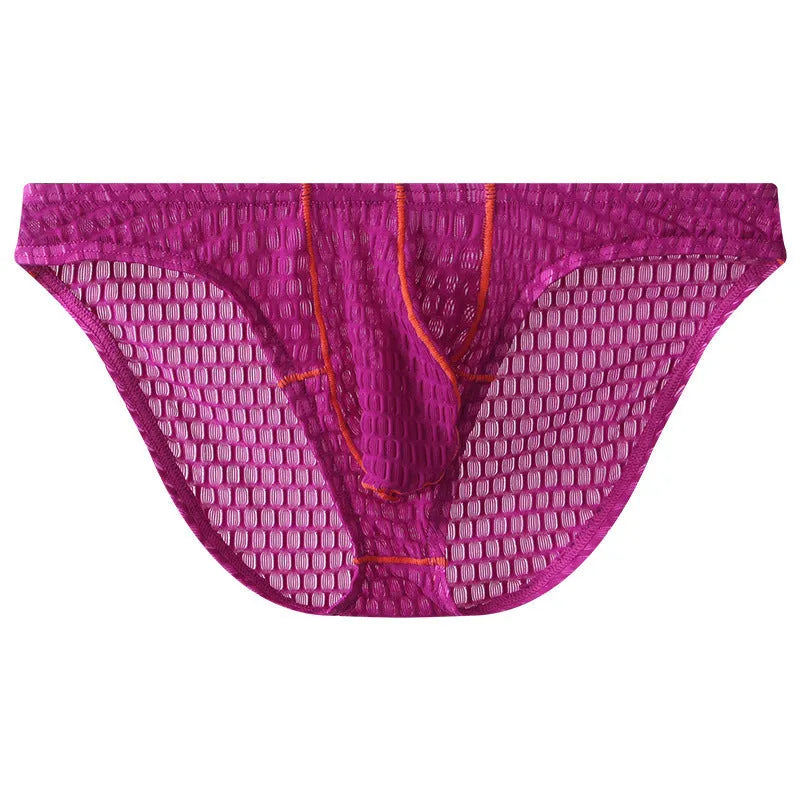 Men's ice silk lace low waist briefs in solid colours on a white background