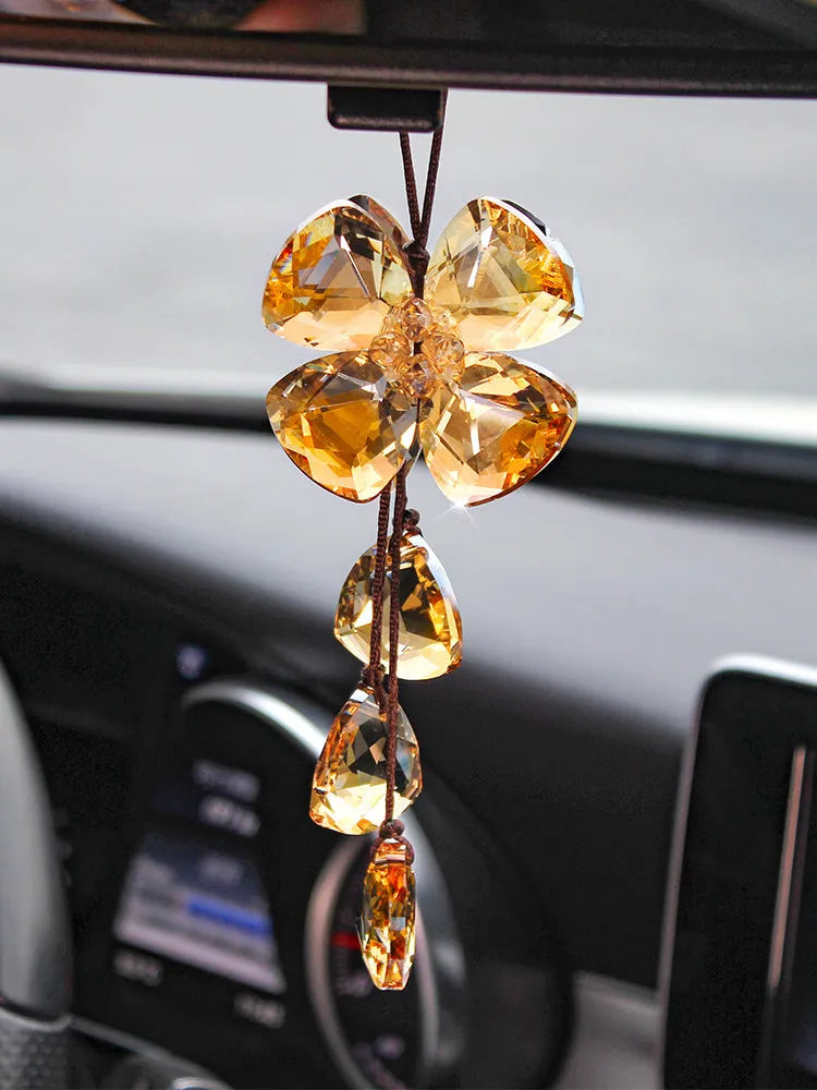 Crystal four leaf clover car pendant hanging with 20cm chain in transparent colour
