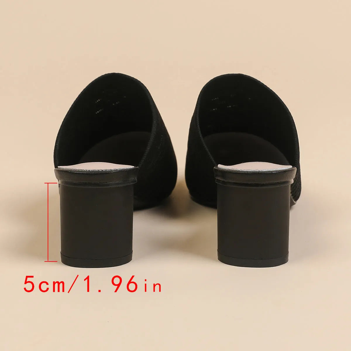 Women's black pointed toe sandals with toe cap and a 5cm chunky heel.