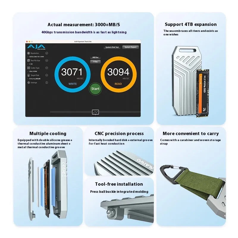 Thunderbolt 4 compatible M.2 SSD aluminium external enclosure in silver or grey colour with compact dimensions