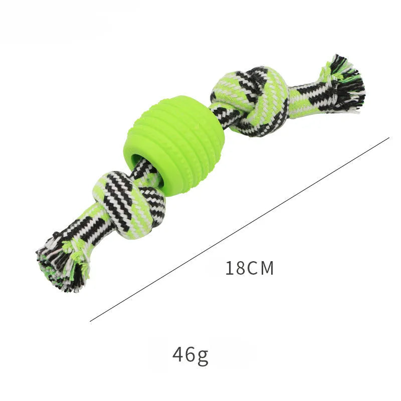 Blue molar-shaped dog chew toy with natural fibre ropes for dental cleaning