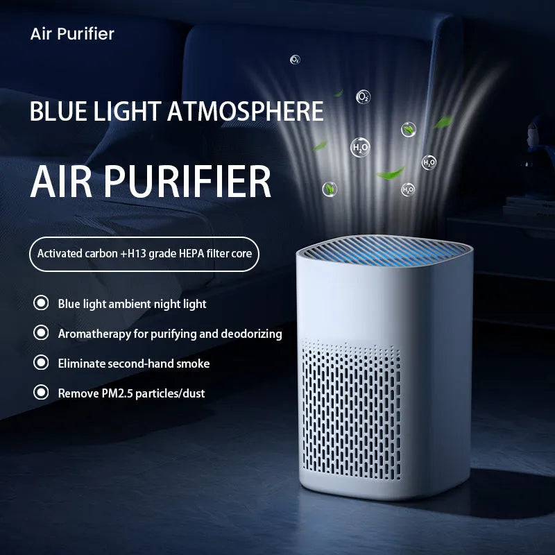 USB-powered desktop air purifier for small rooms with PM2.5 and odour removal functionality
