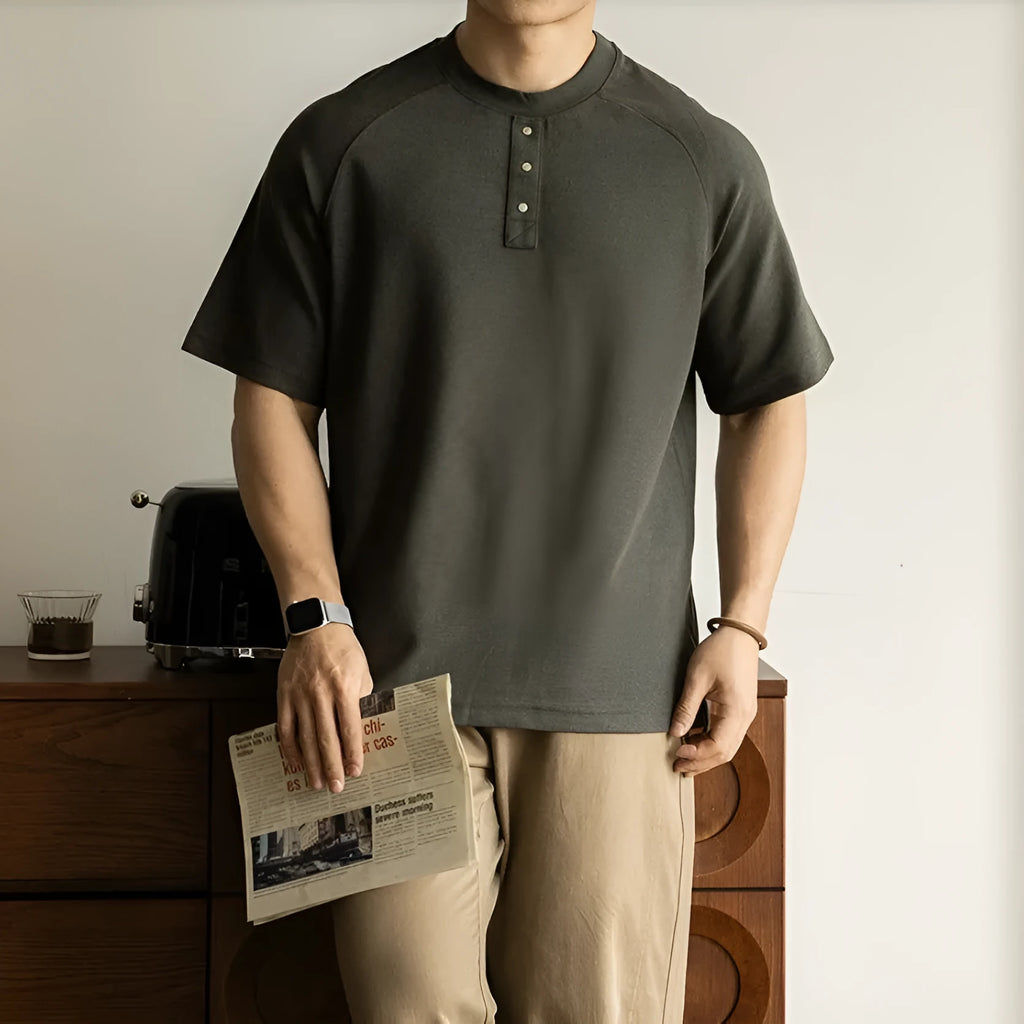 Terry texture casual pullover top with raglan sleeves in cotton blend fabric