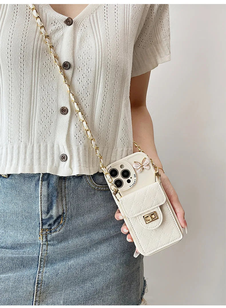 Butterfly card bag silicone phone case in black for iPhone showing card slot and drop-resistant design
