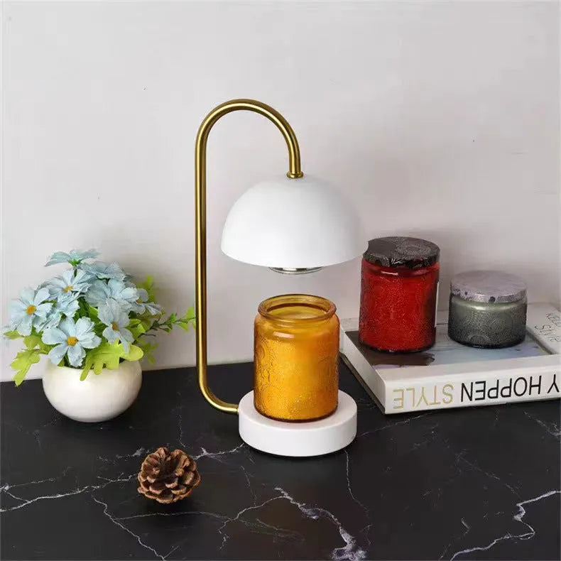 Solid wood aromatherapy wax melting lamp with dimmer knob on bedside table