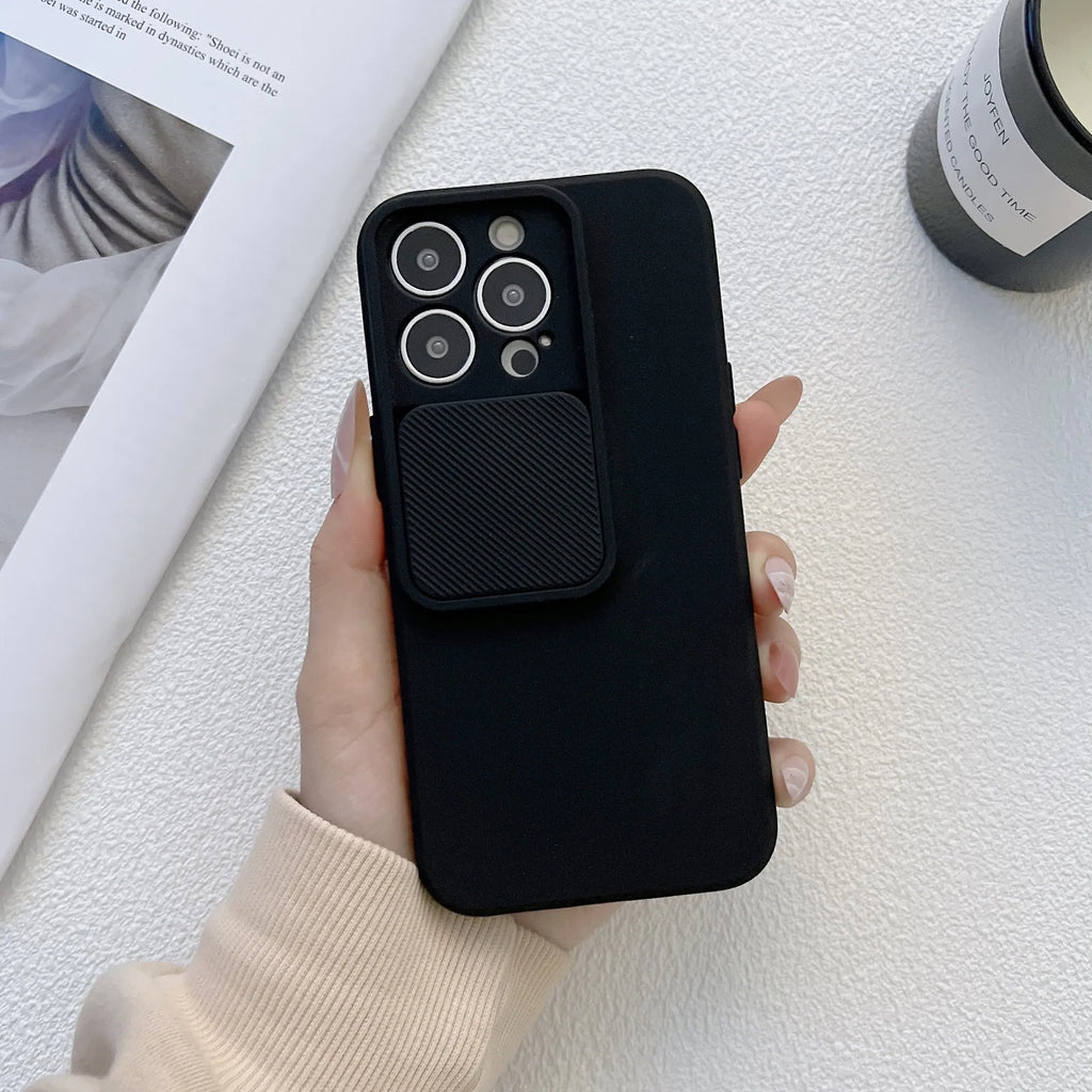 TPU phone case for iPhone in black with slim back cover and camera cutout