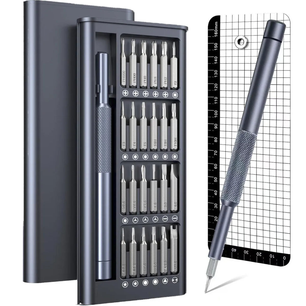 25-in-one precision screwdriver set with knurled handle and magnetic tip for household repairs.