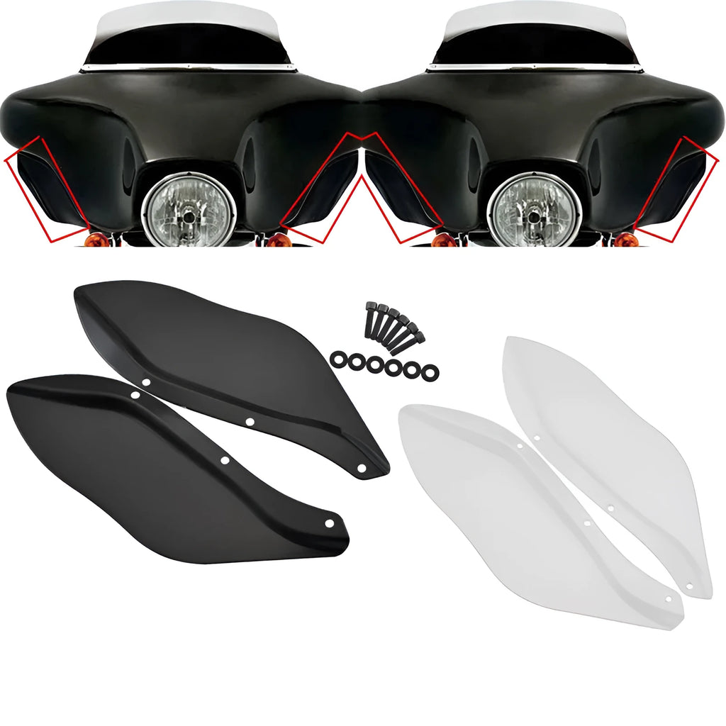 Harley Davidson motorcycle side wing head covers in black and transparent ABS plastic