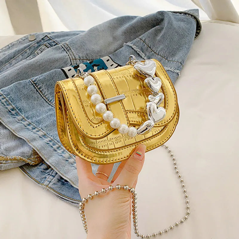 Women's horizontal square crossbody bag with single shoulder strap and phone compartment in PU leather