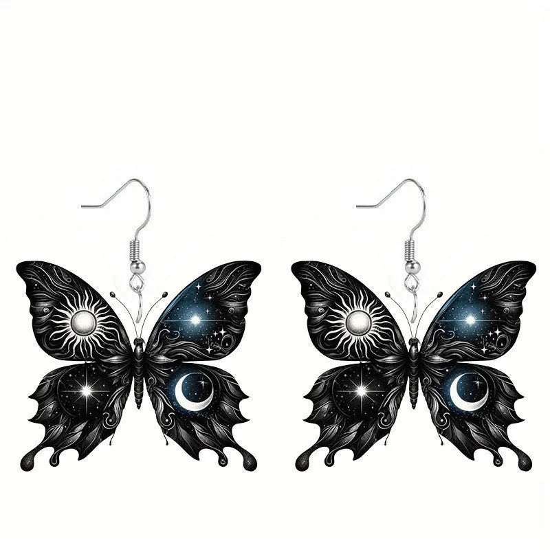 Colourful shimmer butterfly acrylic drop earrings for women pastoral style printed