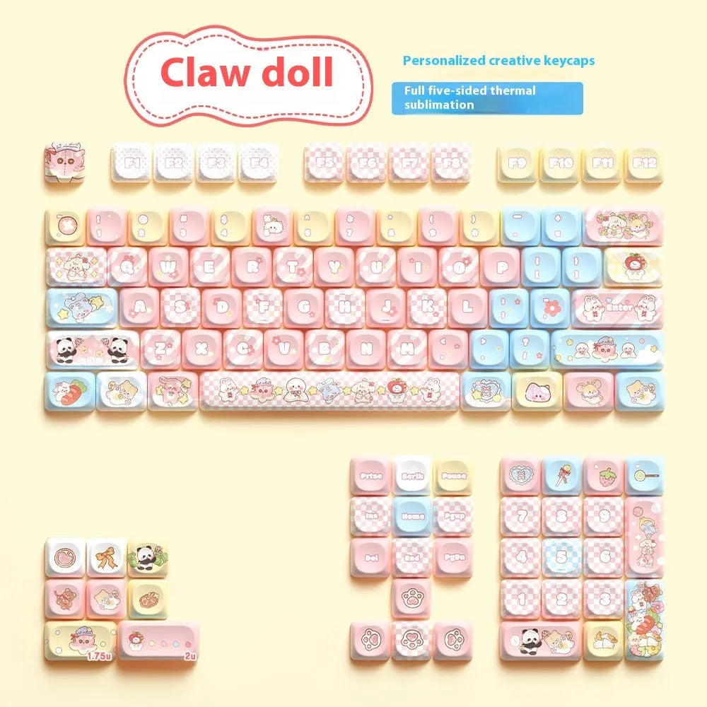 Doll themed mechanical keyboard keycap set with 112 keys showing colourful character artwork