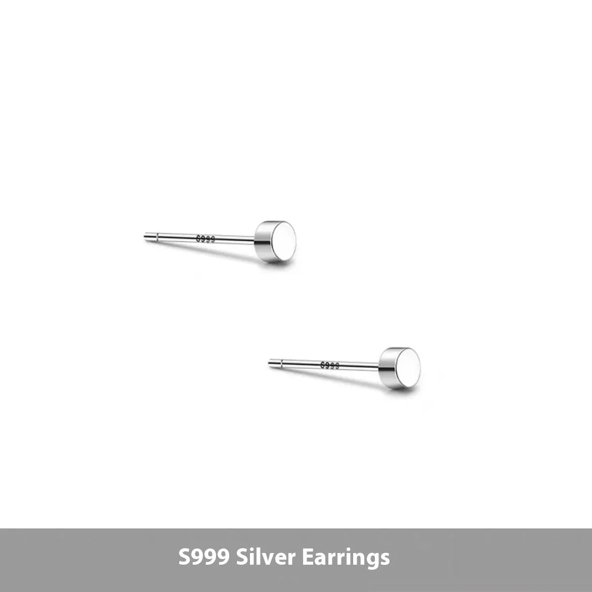S999 sterling silver flat ear bone studs in geometric round shape, silver and black colour options