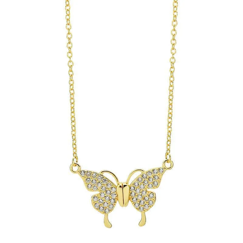 Gold titanium steel clavicle chain with magnetic butterfly closure and twisted chain design