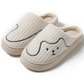 Cat print plush indoor slippers with anti-slip rubber sole in pink, green and grey for women and men