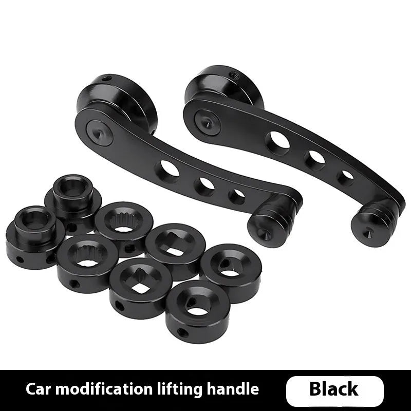 Pair of alloy car modification lifter hand crank accessories in black, blue, red, and silver colour options
