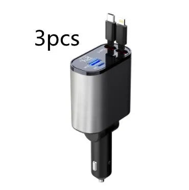 100W metal car charger with retractable cable and adjustable head for fast mobile charging in a car