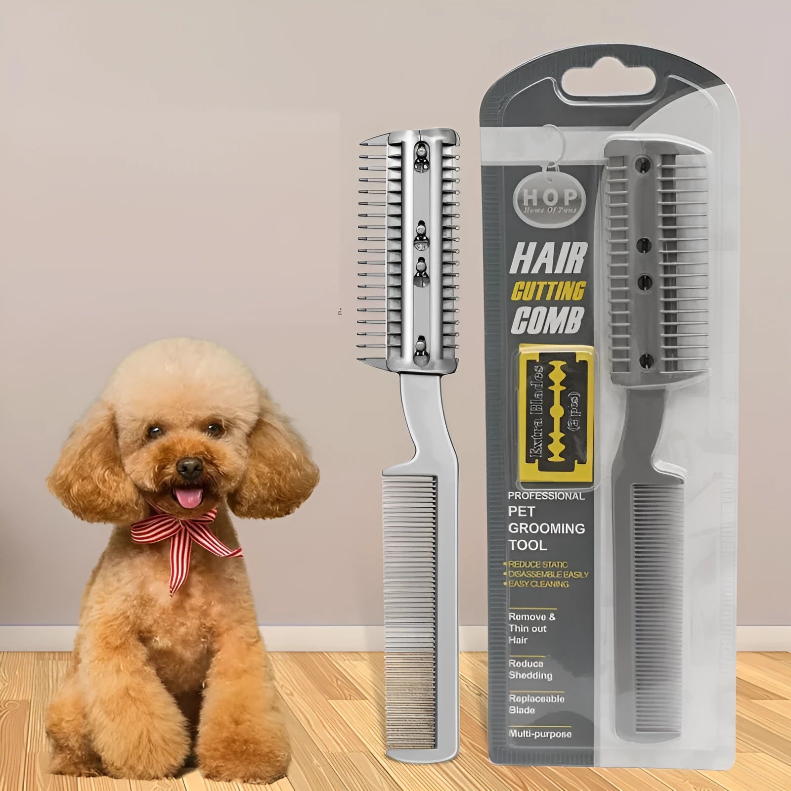 Plastic dog grooming comb with bristles for hair cleaning