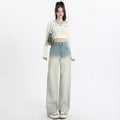Women's gradient blue straight-leg denim trousers with wide leg cut in cotton blend fabric