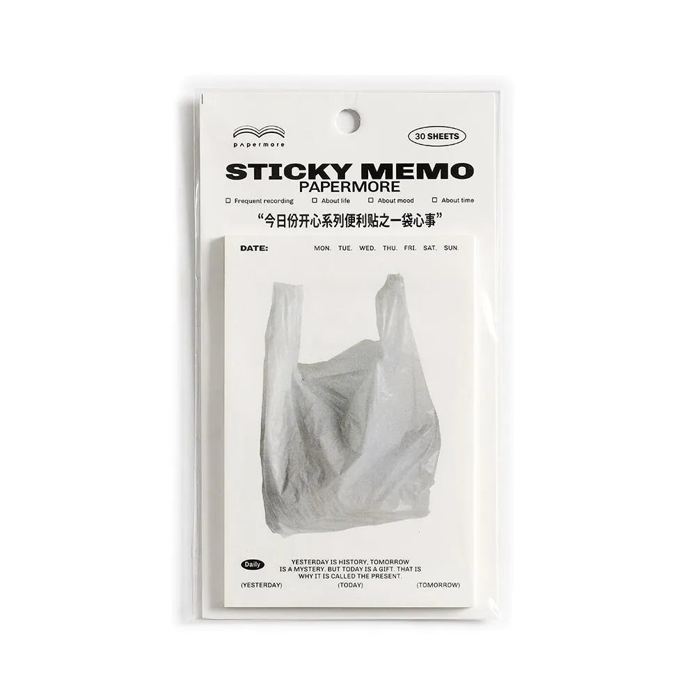 Today's Happy Series memo pad in a choice of colours, showing 120x80mm size and 30 non-adhesive pages.