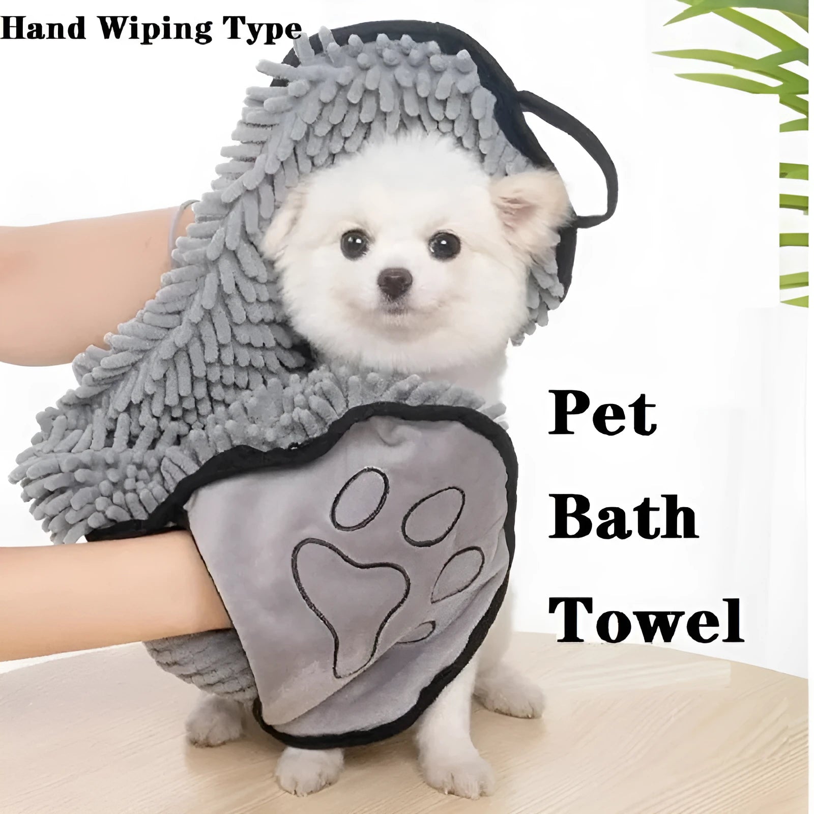 Quick dry dog bath robe towel measuring 62cm by 23cm in blue, grey, purple or red colours