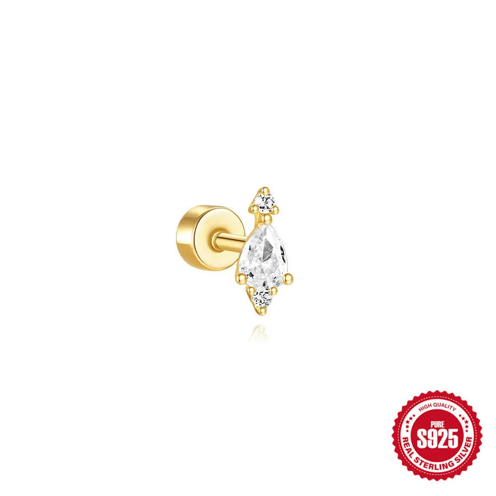 S925 sterling silver flat column thread ear bone studs in twelve gold electroplated colour variations