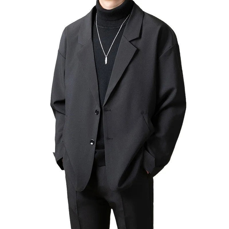 Men's loose casual suit jacket in apricot colour with long sleeves and regular length