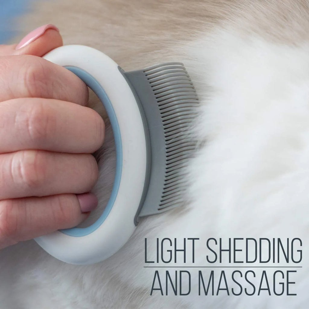 Pet grooming comb with soft teeth for cats and dogs in blue, green or pink colours
