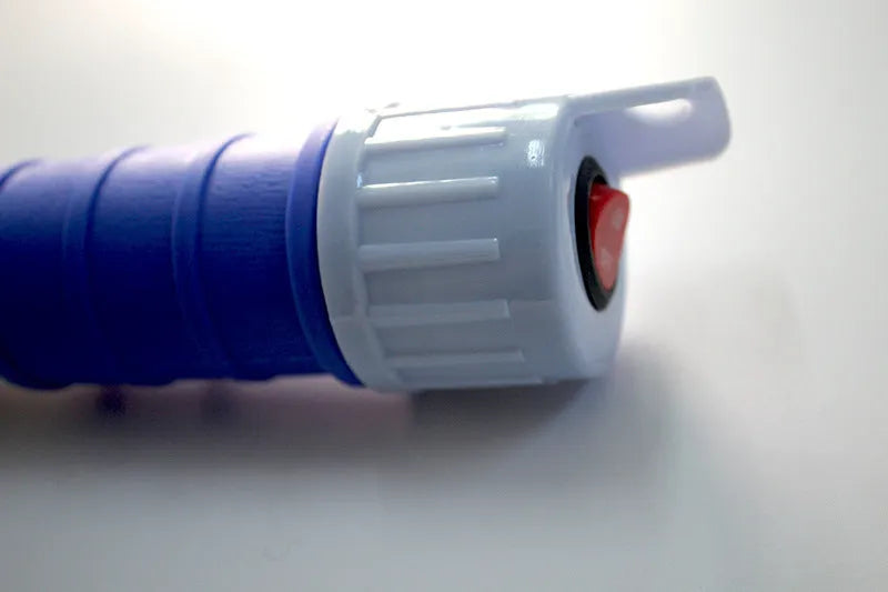 Blue or red manual hand siphon pump for transferring fuel and liquids