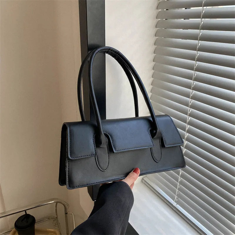 Women's small square shoulder bag in PU leather with document pocket and stitching detail