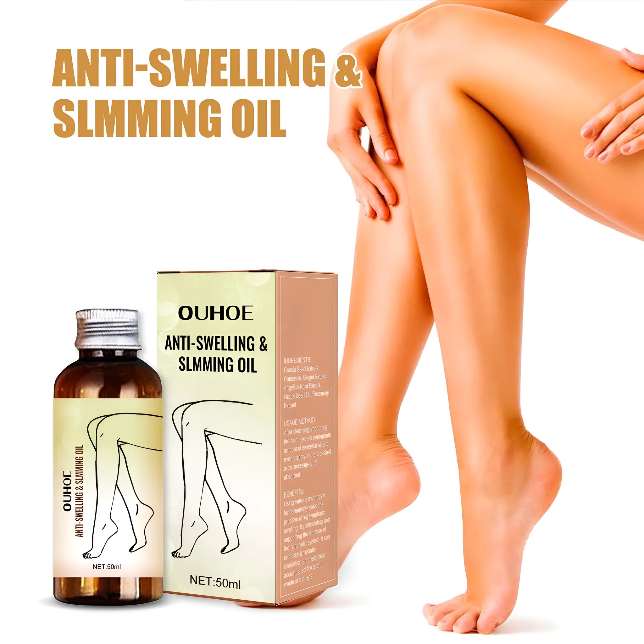 50ml bottle of moisturising body and leg care essential oil with plant extracts.