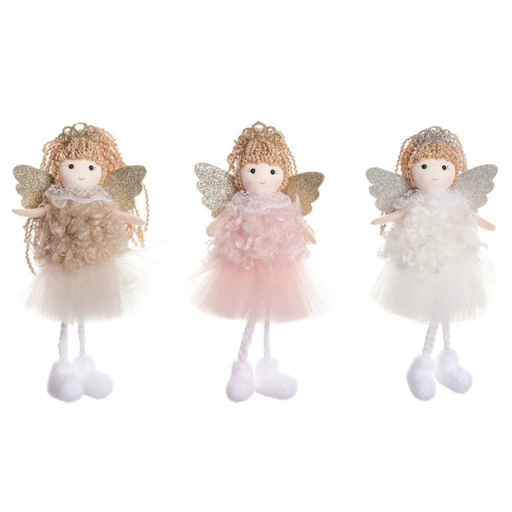 Christmas angel girl hair pendant made from cloth fabric in white, pink and khaki colour options
