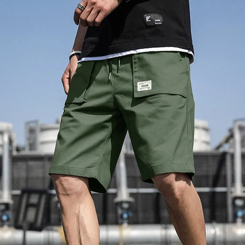 Men's casual loose tooling shorts in khaki, 97% cotton non-iron fabric, loose fit for summer work
