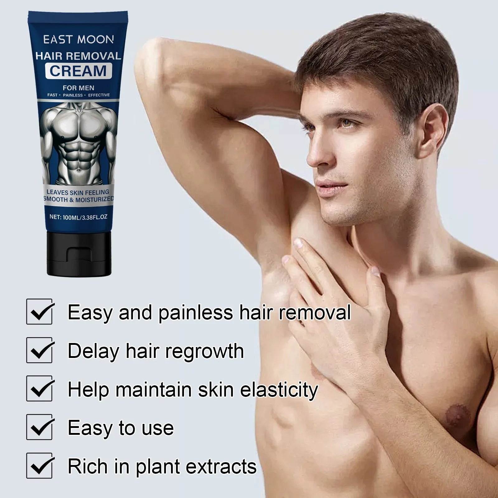 Men's hair removal cream tube for beard armpit hand and leg depilation 100ml mild formula