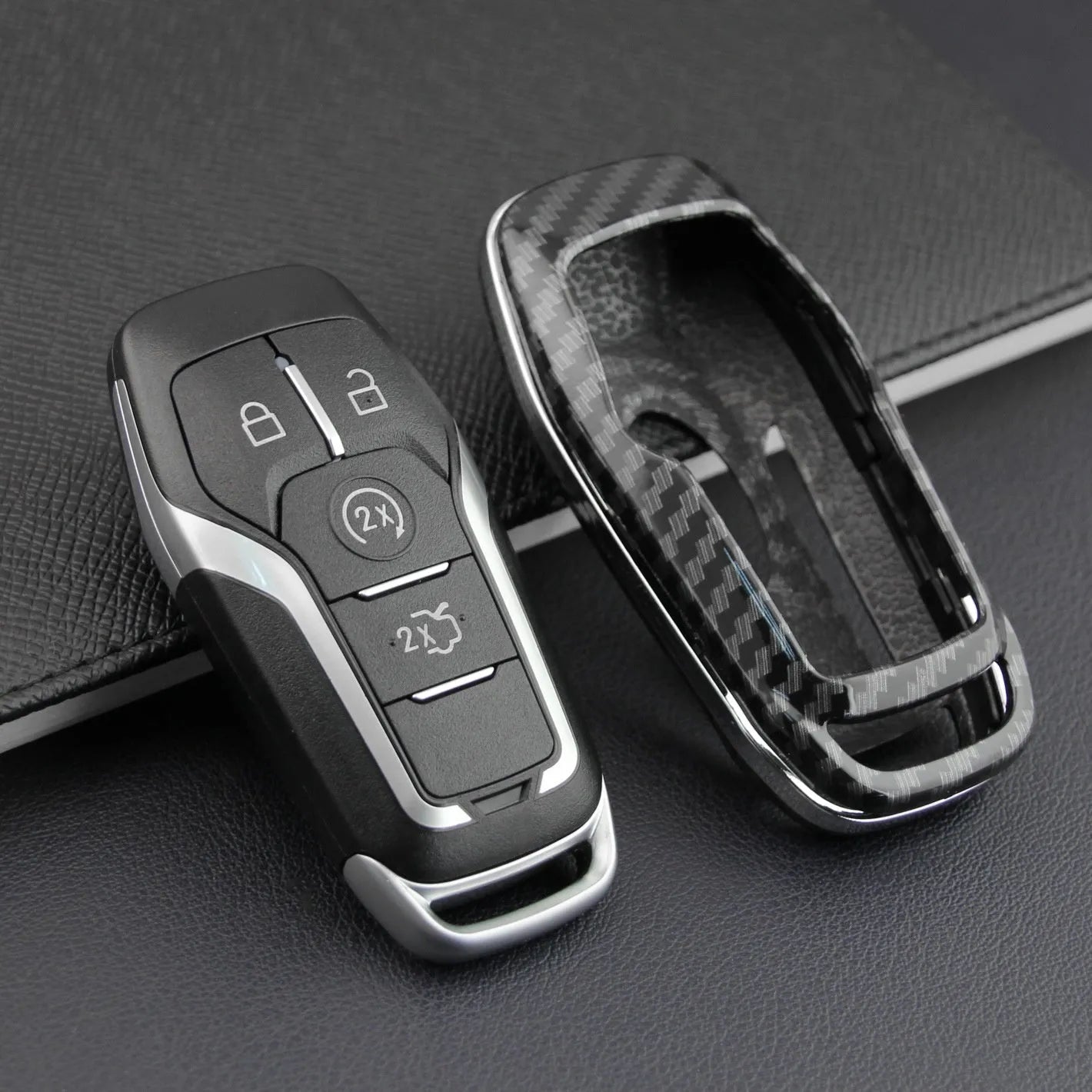 Transparent plastic car key remote protective shell showing single shell design
