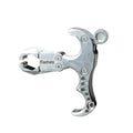 Zinc alloy archery release aid with a two-axis harpoon clip mechanism and stainless steel component.