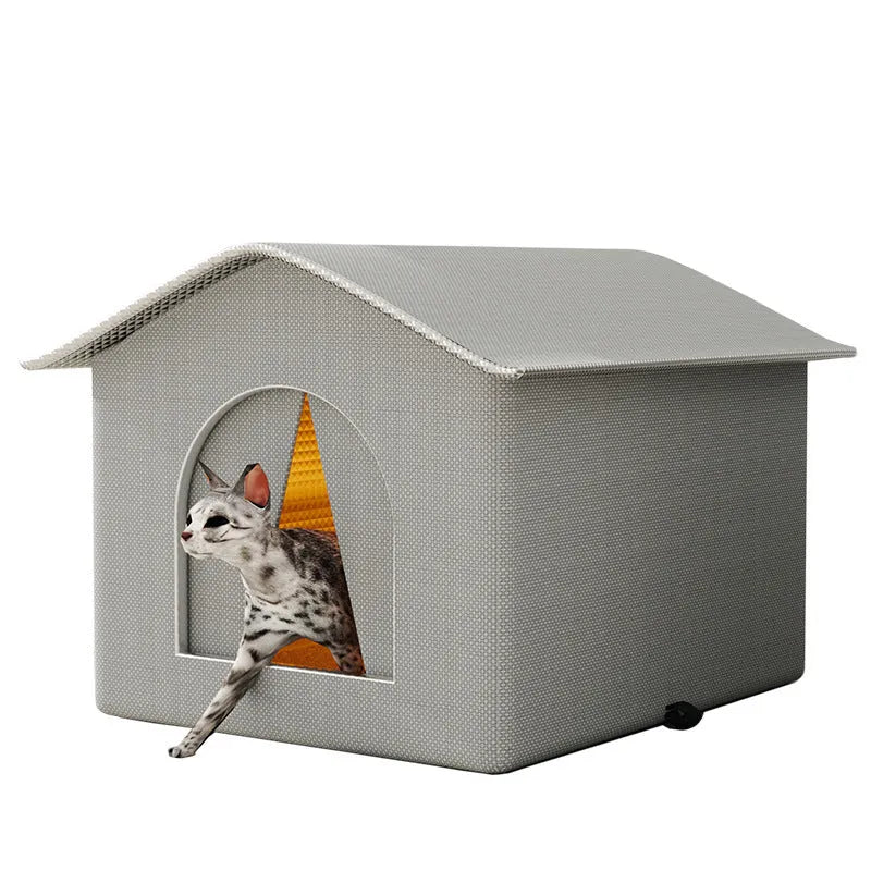 Winter waterproof stray cat nest tent in blue with optional fixed bracket, outdoor use, cloth material.