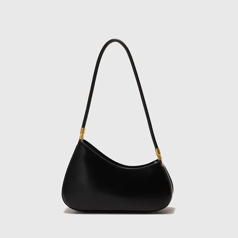 Retro oval women's underarm handbag in multiple colours, showing sandwich pocket design and single shoulder strap.
