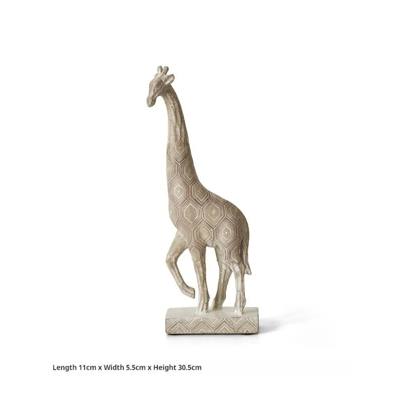 Wood colour synthetic resin giraffe decorative figurine with European style design measuring 30.5cm tall